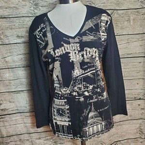 Susan Laurence Black Long Sleeve Top Size Medium Reg $42.00